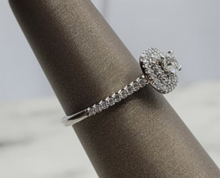 14K White Gold Double Halo Artcarved Diamond Engagement Ring