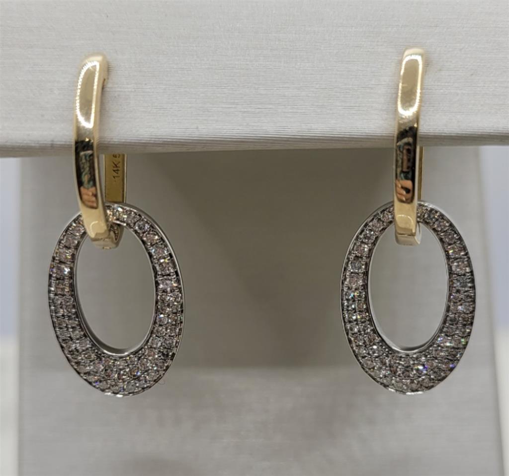 14K Two-Tone Gold Round cut Dangle Diamond Fashion Earrings