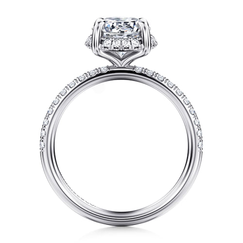 14K White Gold Round Hidden Halo "Gabriel & Co" Diamond Mounting Ring