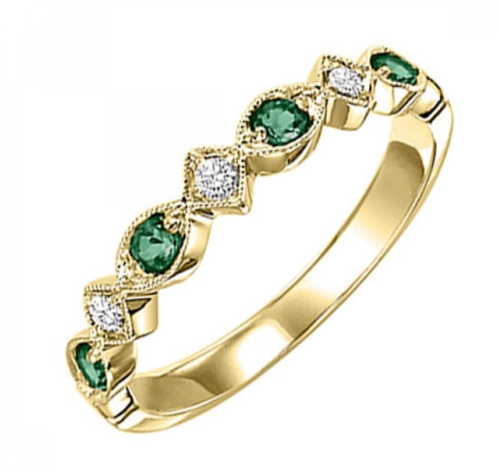 10K Yellow Gold Stackable Emeralds & Diamonds Gemstone Ring