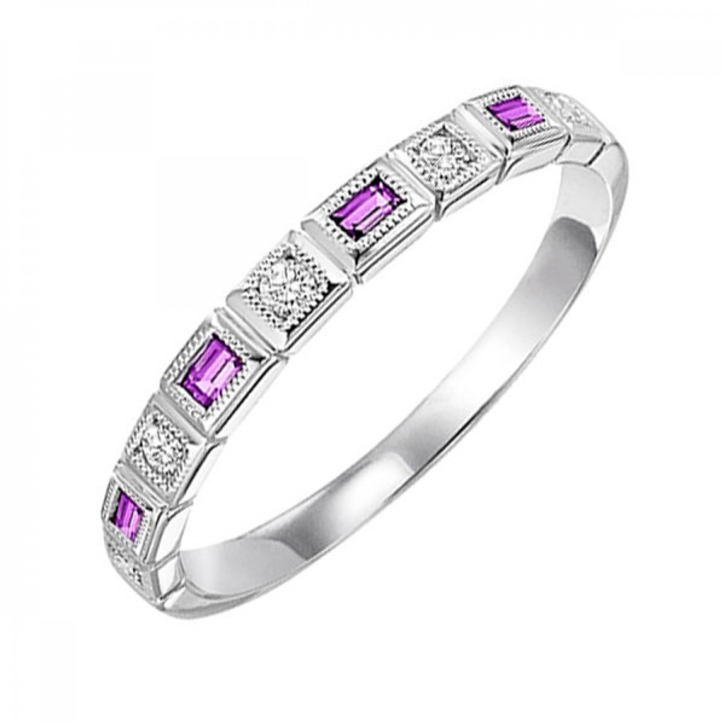 14K White Gold Stackable Sapphires & Diamonds Gemstone Ring