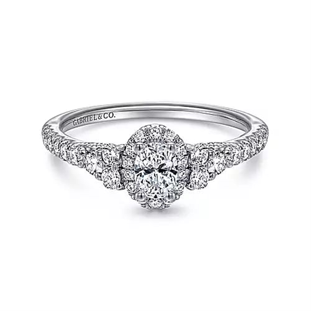 14K White Gold Halo Gabriel & Co Diamond Engagement Ring