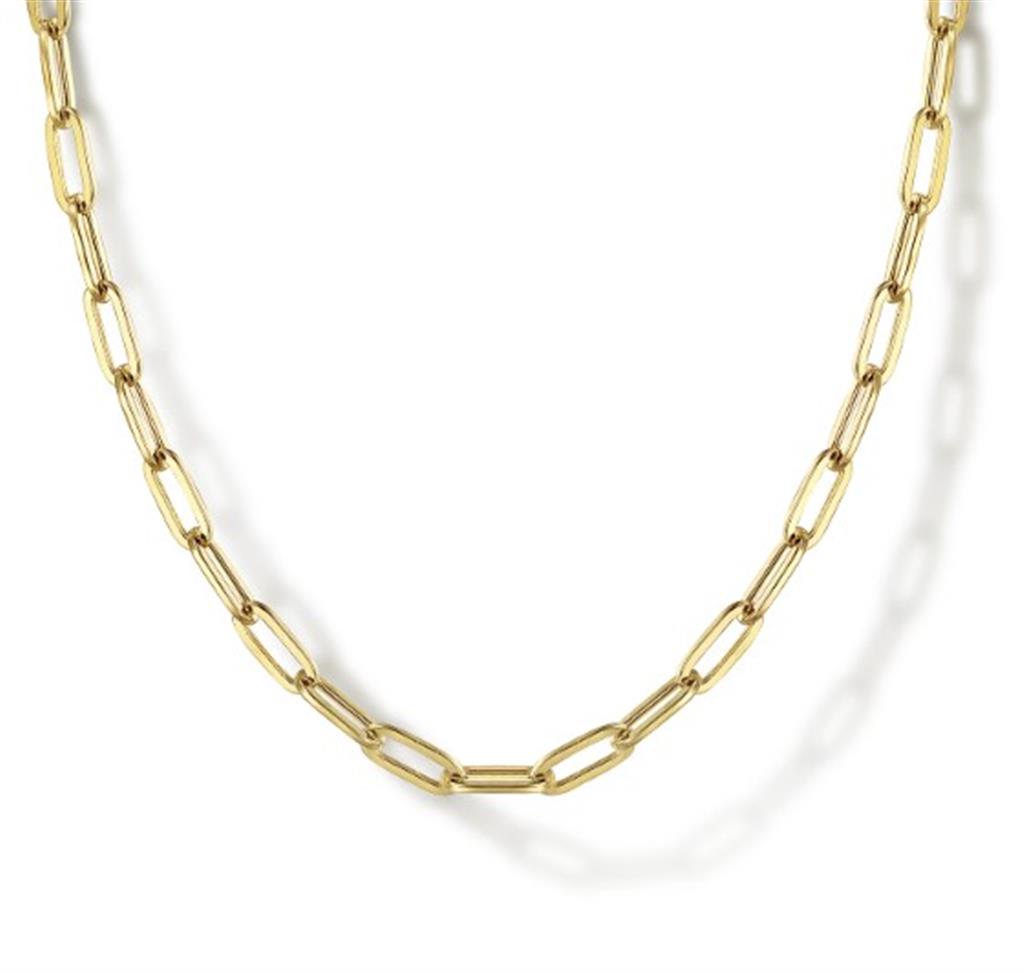 14K Yellow Gold 17" Hollow Paperclip Chain Necklace