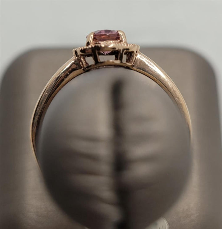 14K Rose Gold Classic Pink Topaz & Diamonds Gemstone Ring