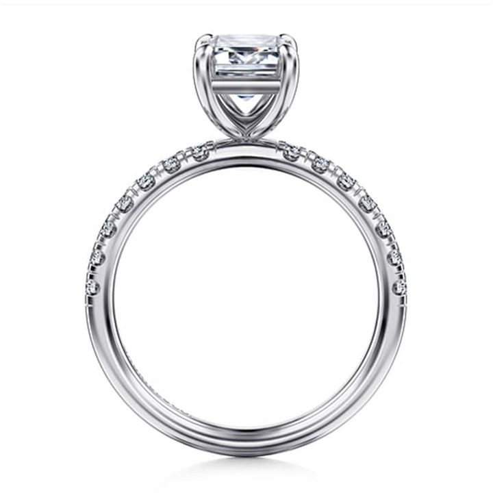 14K White Gold Classic Emerald "Gabriel & Co" Diamond Mounting Ring