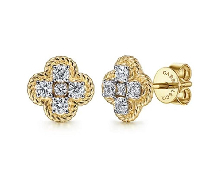 14K Yellow Gold Round cut Diamond Fashion Earrings