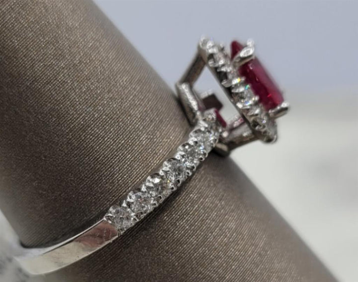 14K White Gold Classic Ruby & Diamonds Gemstone Ring