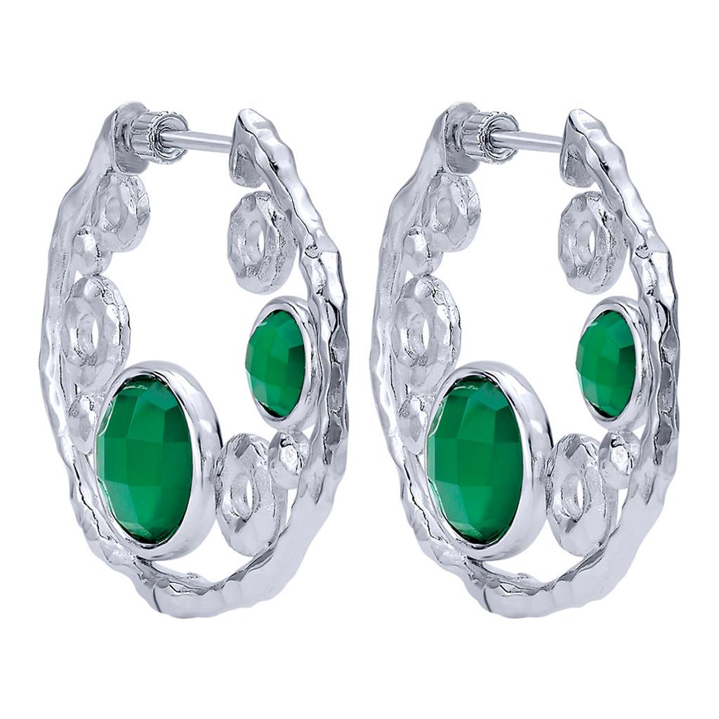 Sterling Silver "Gabriel & Co." Green Onyx Hoops  Earrings