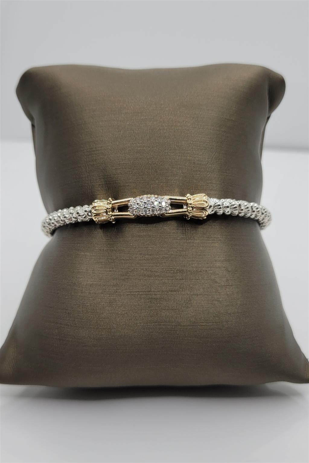 "Vahan" Sterling Silver & 14K Yellow Gold 3 mm Diamond Closed Bangle Bracelet