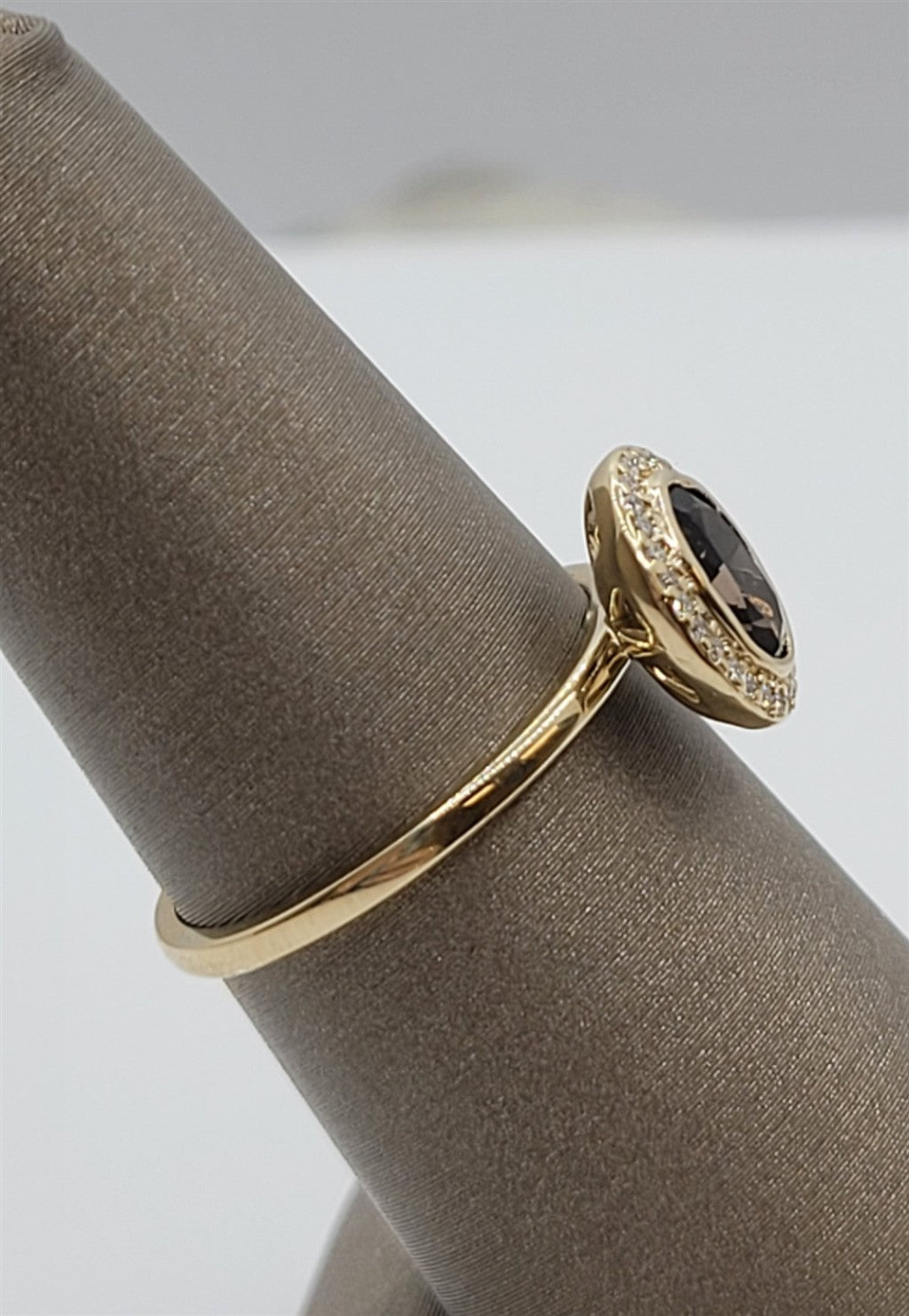 14K Yellow Gold Natural Smoky Quartz & Diamond Ring
