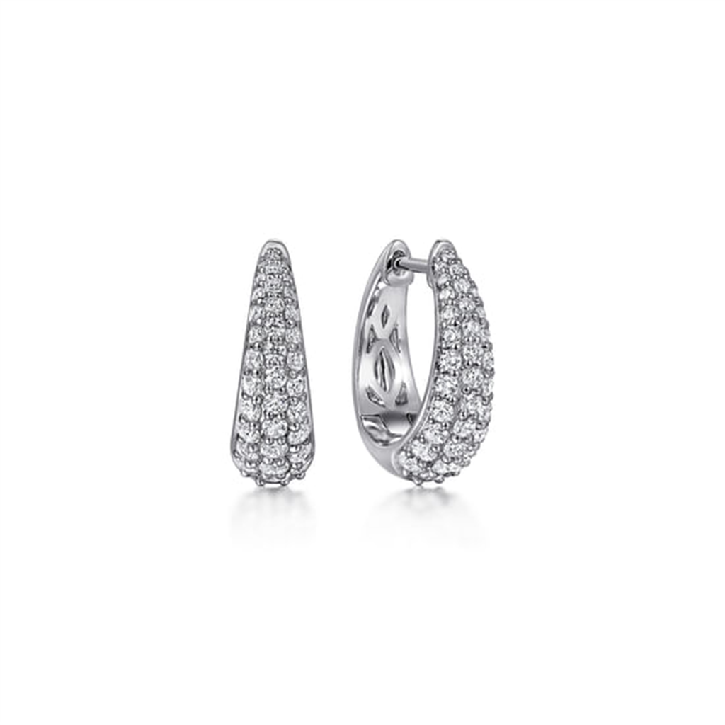 14K White Gold Pave Diamond Huggie Hoop Earrings