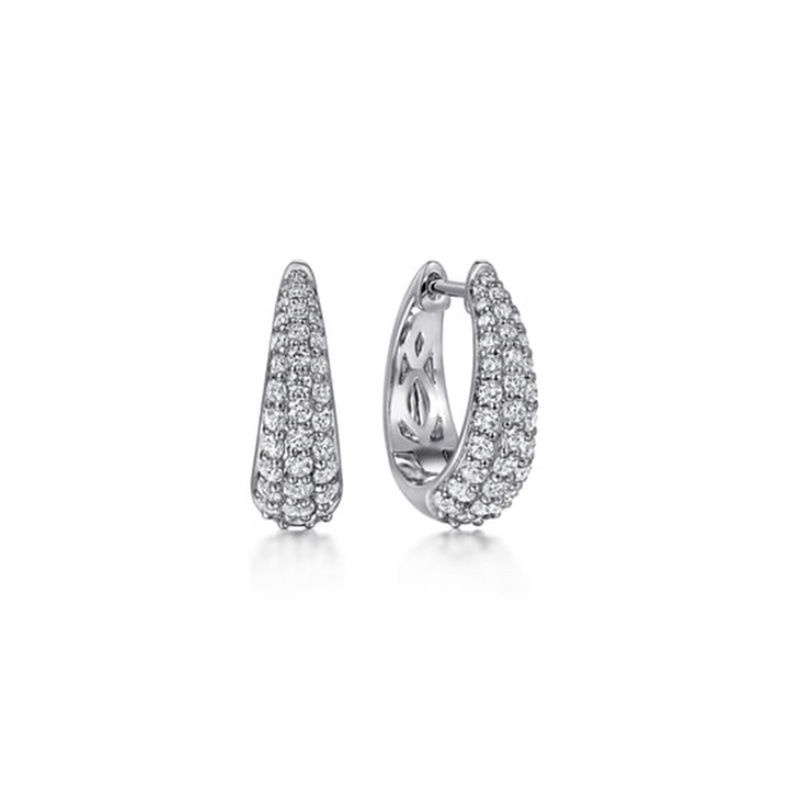 14K White Gold Pave Diamond Huggie Hoop Earrings