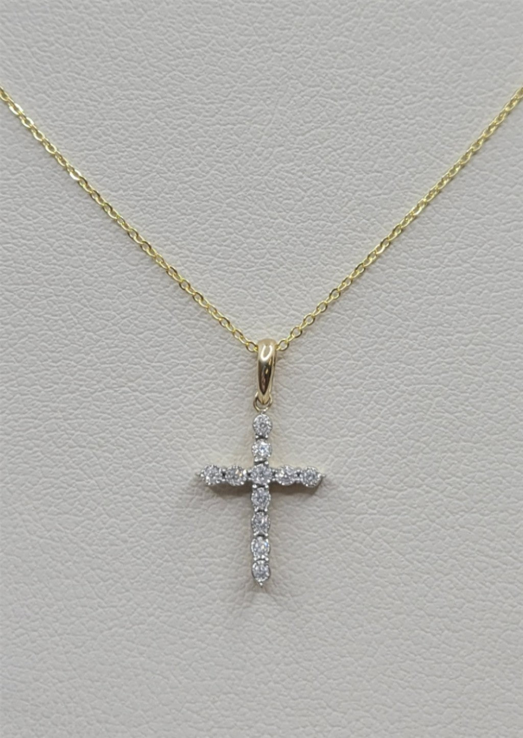 18" 14K Yellow Gold Petite Illusion Set Diamond Cross Necklace