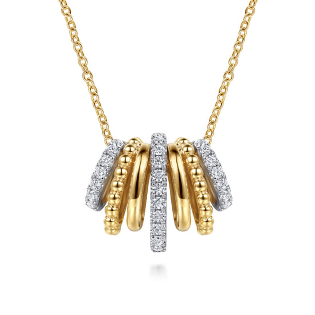 14K White & Yellow Gold Bujukan Diamond Multi Row Pendant Necklace