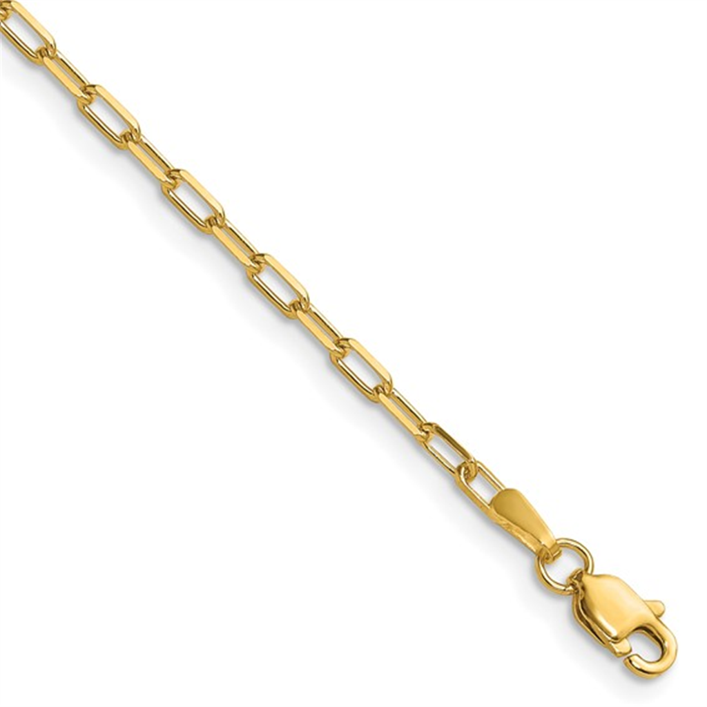7" 14K 2.1mm Solid Beveled Paperclip Chain Bracelet
