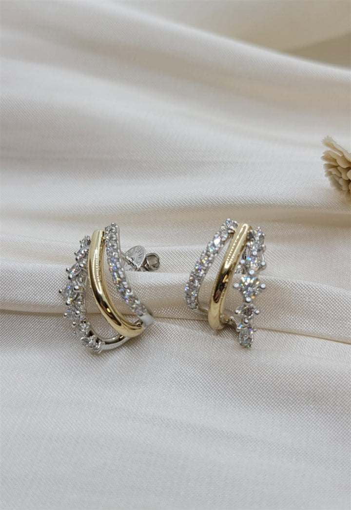 14K White And Yellow Gold .73 Twt Diamond J Hoop Earrings