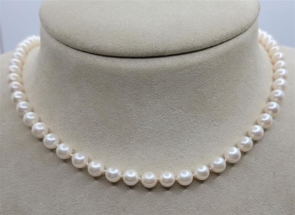 14K White Gold16 inch 7mm  Single Pearl Strand