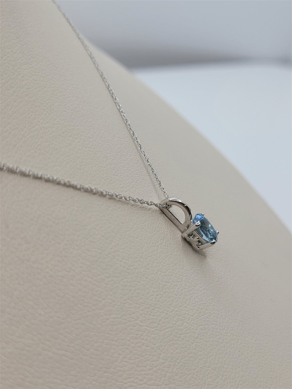 14K White Gold Blue Zircon Solitaire Necklace