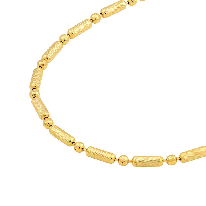 7.25" 14K Yellow Gold Bead And Long Bar Bracelet