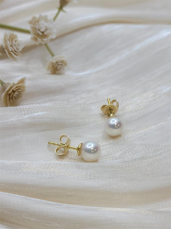 14K Yellow Gold 6.5Mm Round Mikimoto Pearl Stud Earrings