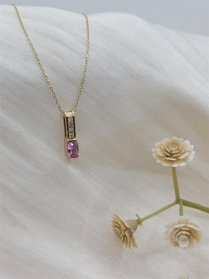 14K Yellow Gold Lab Grown Pink Sapphire & Diamond Fashion Necklace