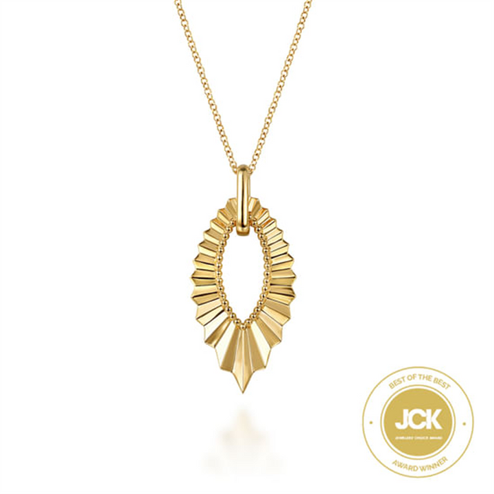 17.5" 14K Yellow Plain Gold Augmented Marquise Shape Diamond Cut Pendant Necklace