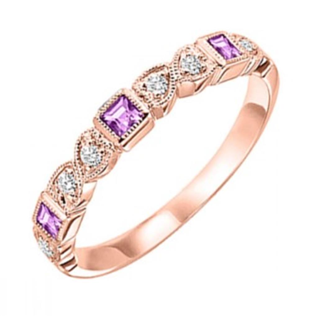 10K Rose Gold Stackable Pink Sapphires & Diamonds Gemstone Ring