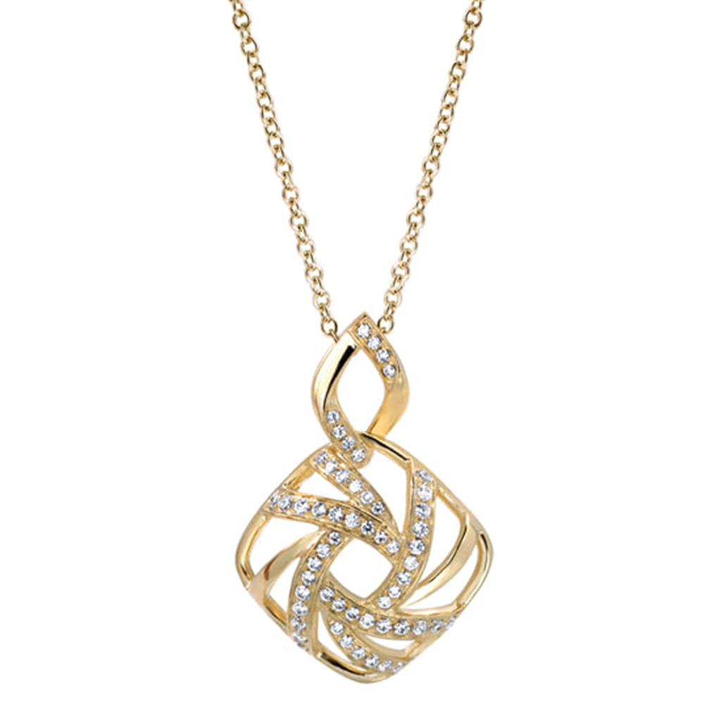 18" 14K Yellow Gold Geometric Diamond Fashion Necklace