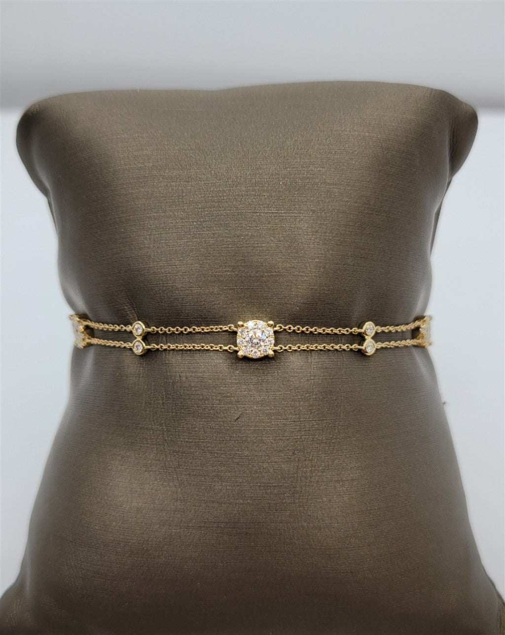 7" Adjustable 14K Yellow Gold Diamond Station Fashion Bracelet