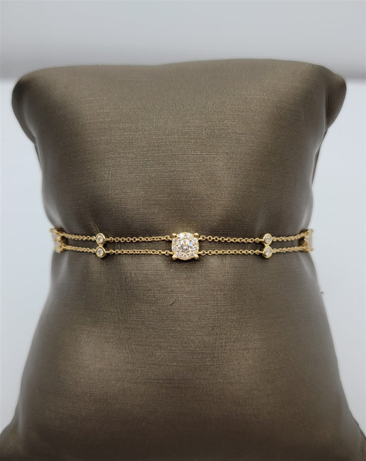 7" Adjustable 14K Yellow Gold Diamond Station Fashion Bracelet