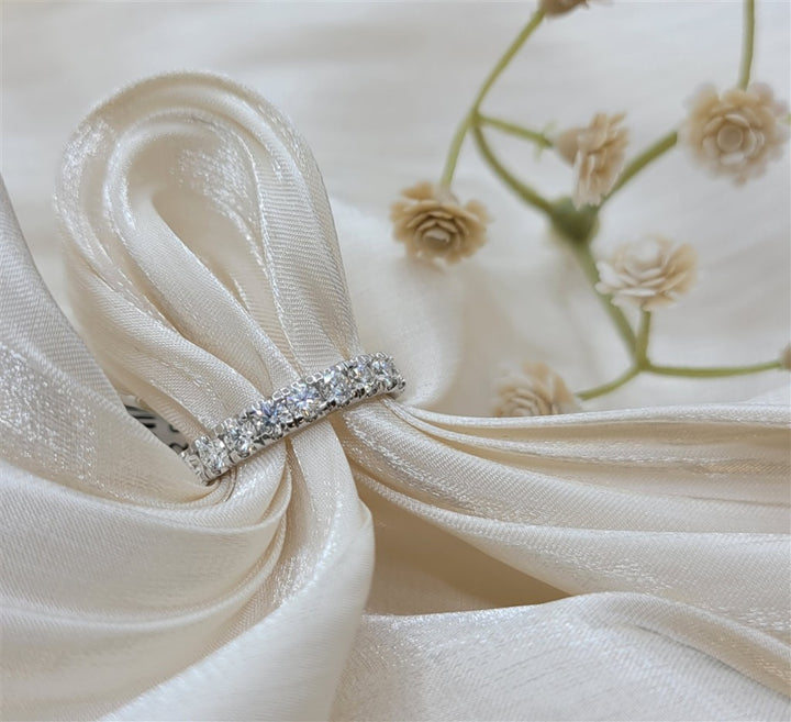 14K White Gold Prong Set Natural Diamond Wedding Band