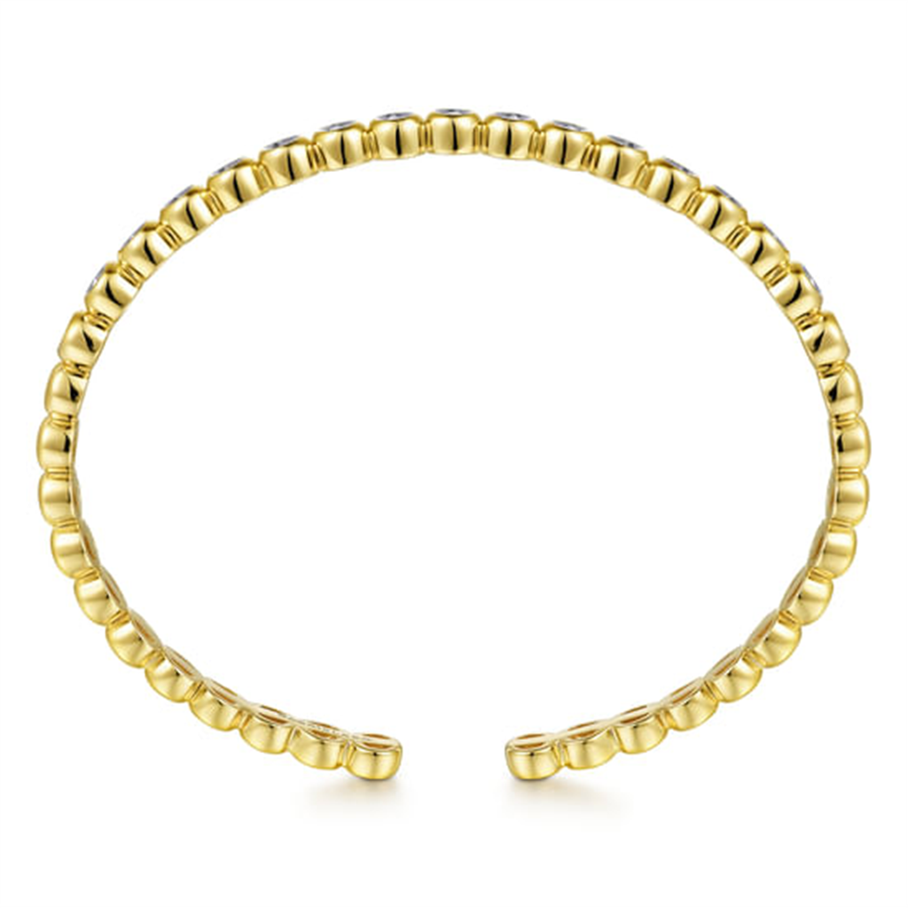 14K Yellow Gold Diamond Station Open Bangle