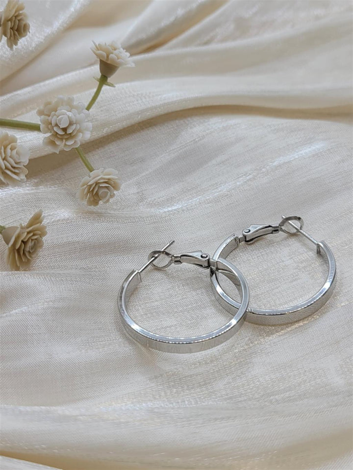 14K White Gold Polished Square Tube Round Hoop Earrings