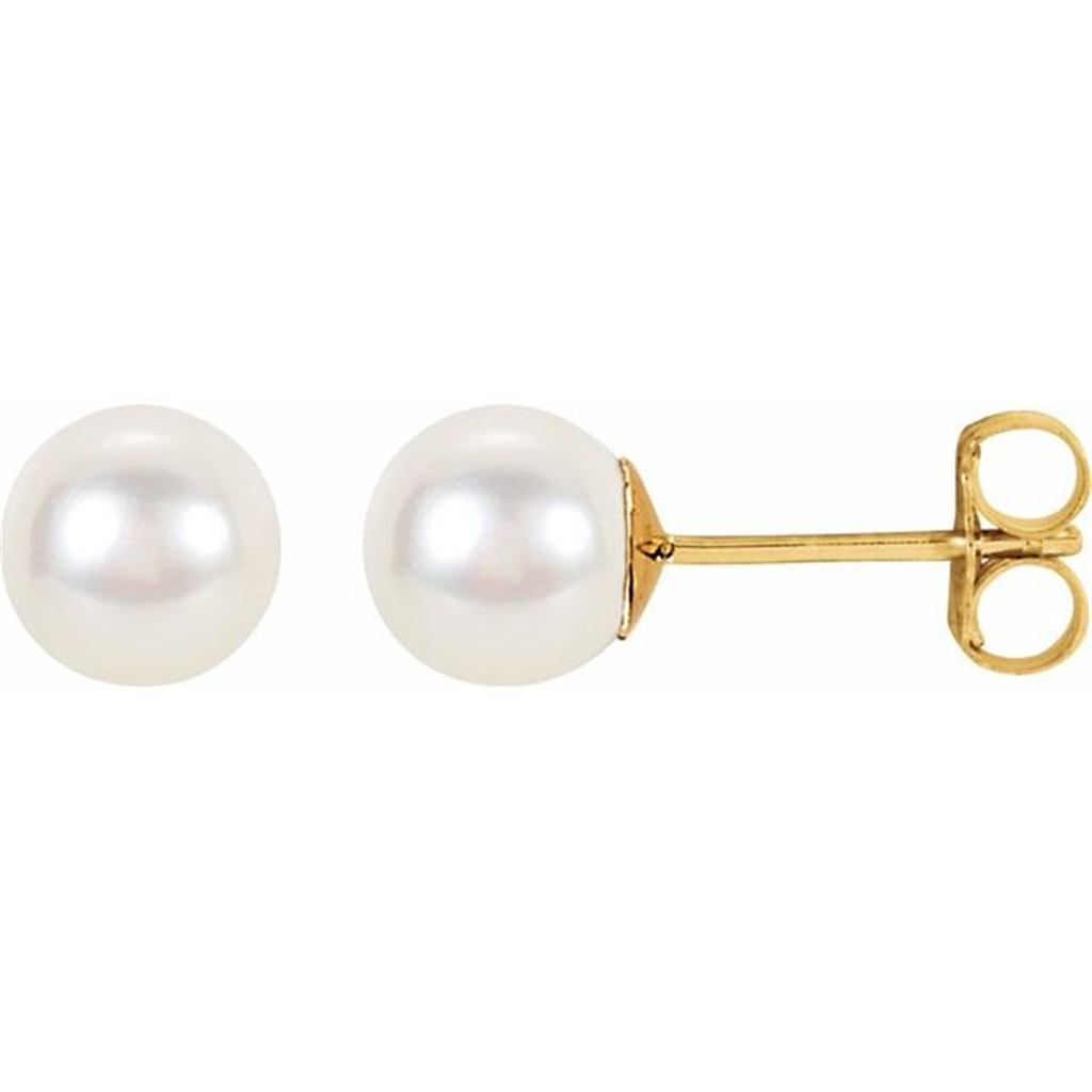 14K Yellow Gold Cultured White 8-8.5mm Freshwater Pearl Earrings
