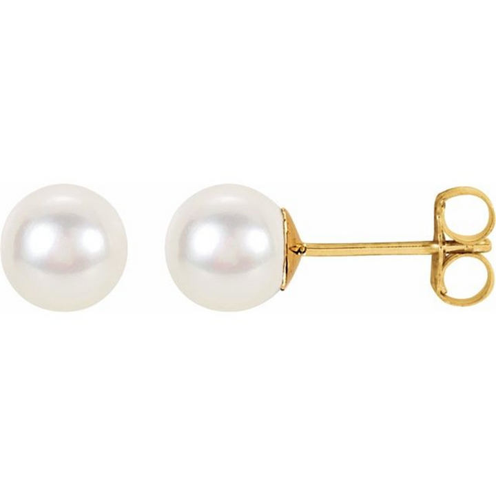14K Yellow Gold Cultured White 8-8.5mm Freshwater Pearl Earrings