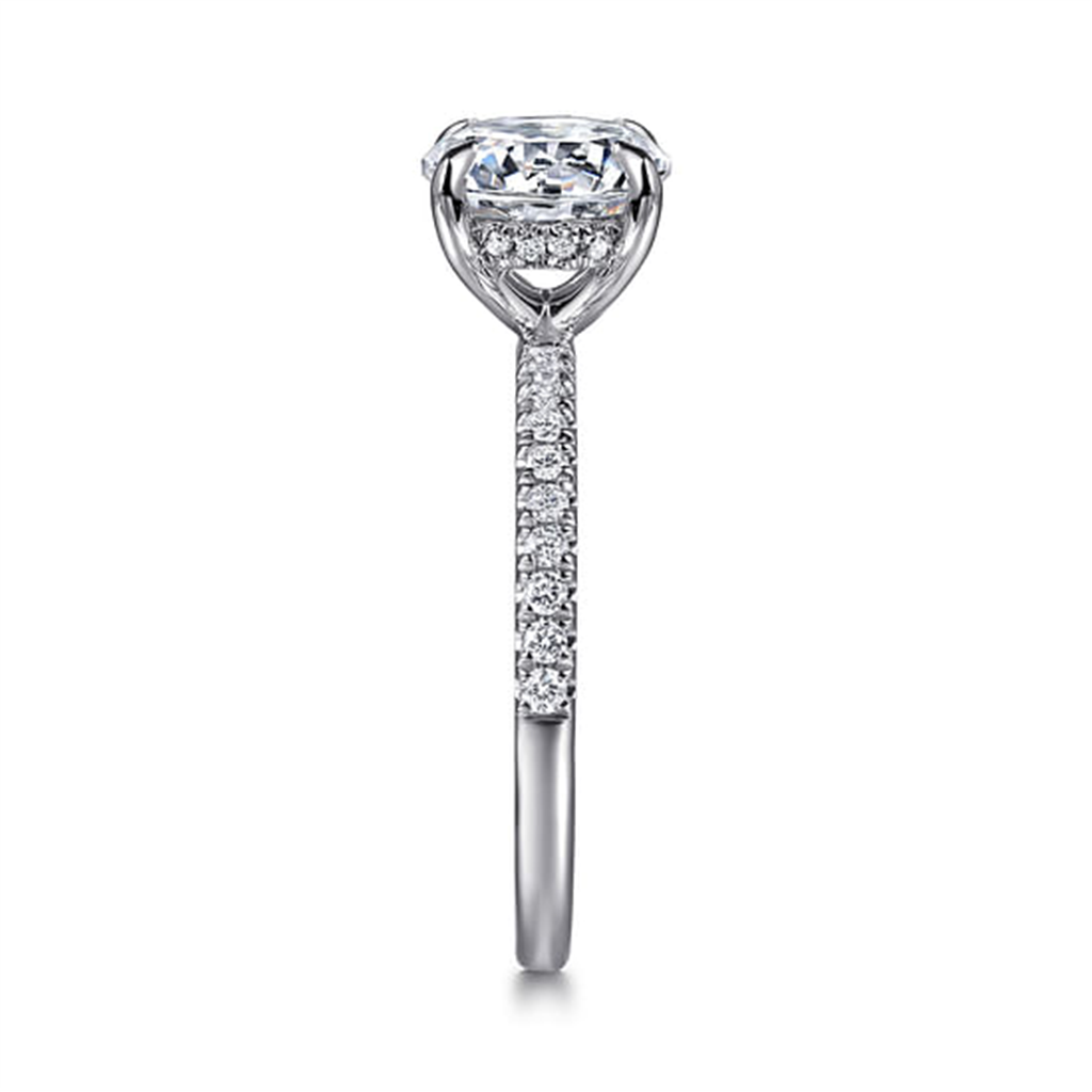 14K White Gold Hidden Halo Diamond Engagement Ring Mounting