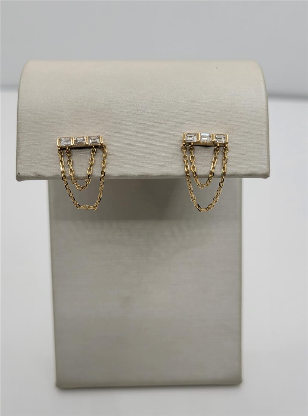 14K Yellow Gold Chain Diamond Dangle Earrings