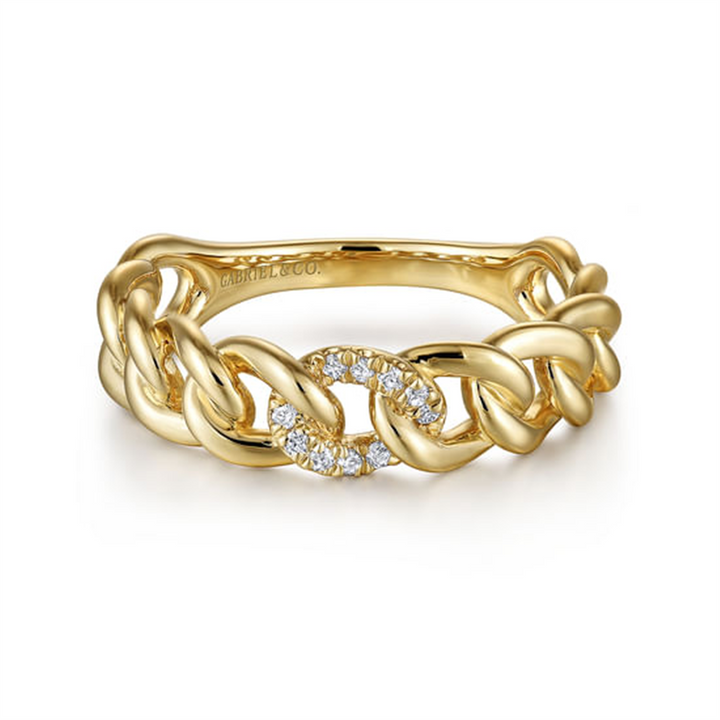 14K Yellow Gold Chain Link Diamond Ring