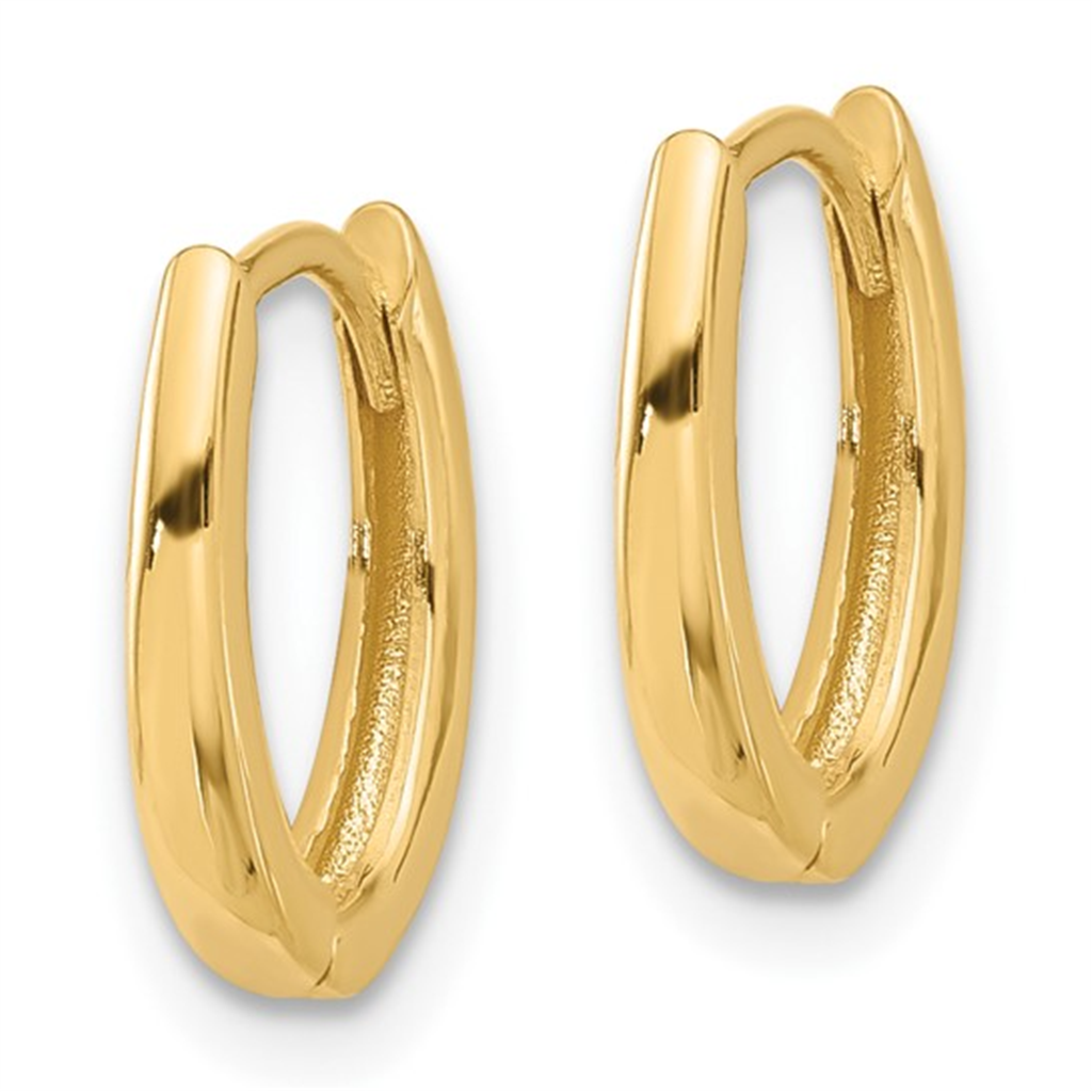 14K Yellow Gold Polished Oval Hinged Huggie Hoop Earrings