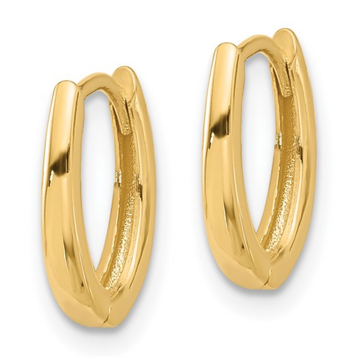 14K Yellow Gold Polished Oval Hinged Huggie Hoop Earrings