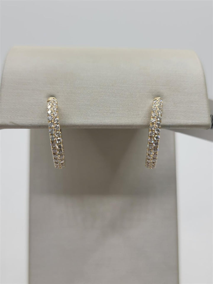 14K Yellow Gold 2-Row Diamond Hoop Earrings