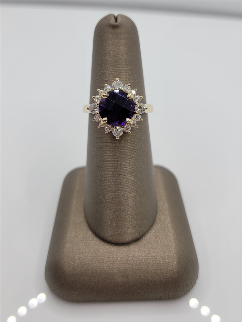 14K Yellow Gold Amethyst & Diamond "Flower" Fashion Ring