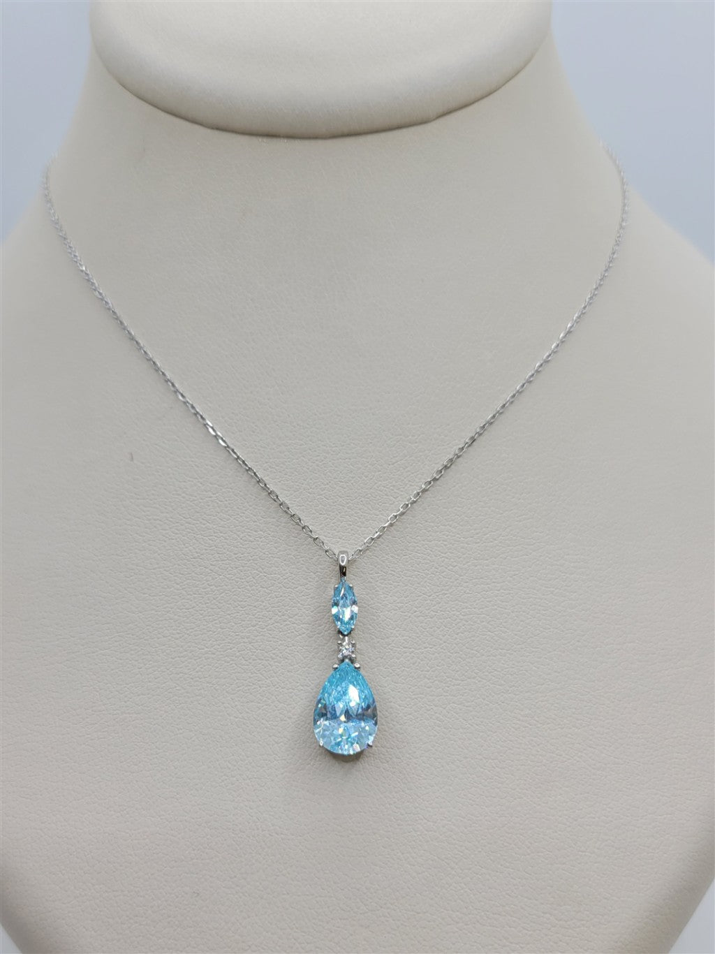 Sterling Silver Lab Grown Blue Topaz & Swarovski Crystal Necklace