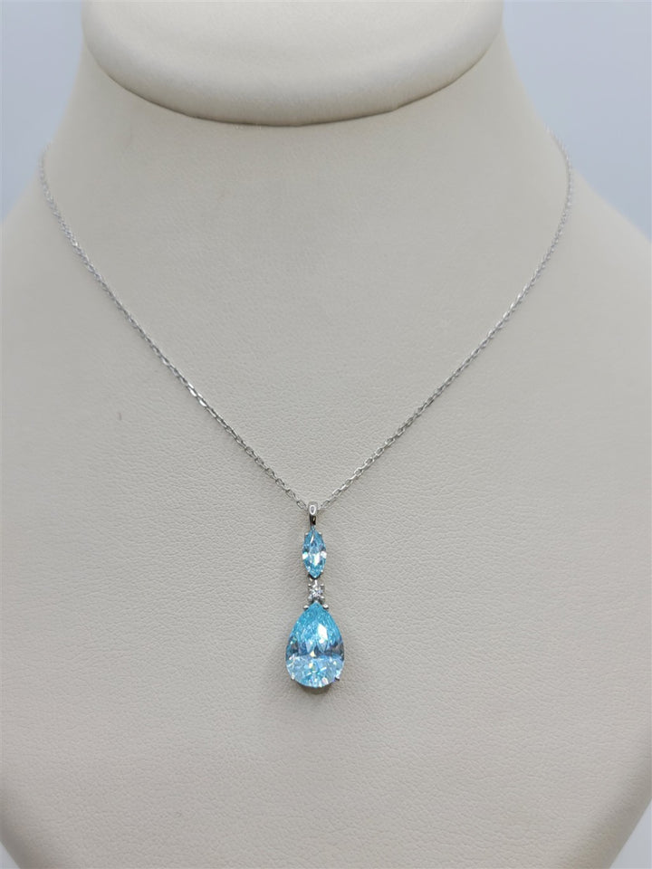 Sterling Silver Lab Grown Blue Topaz & Swarovski Crystal Necklace