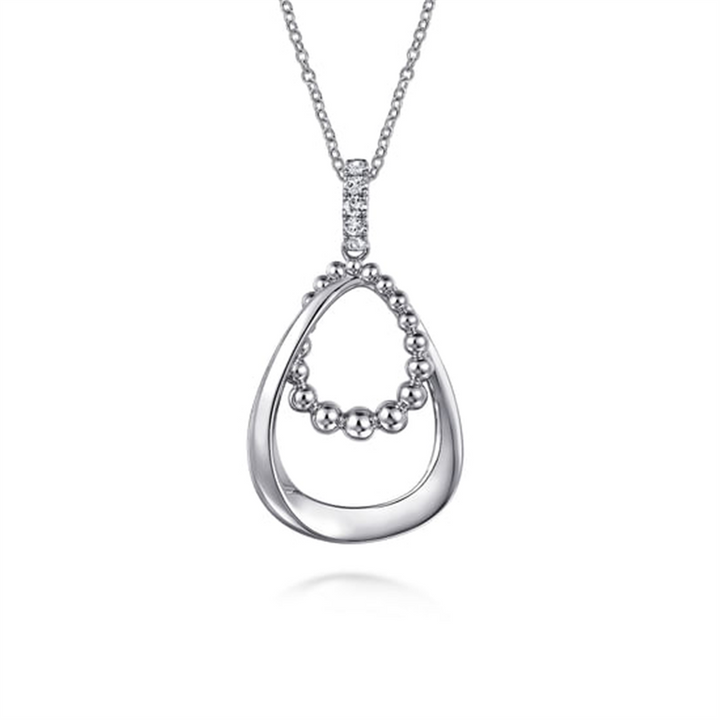 Sterling Silver White Sapphire & Beaded Teardrop Necklace