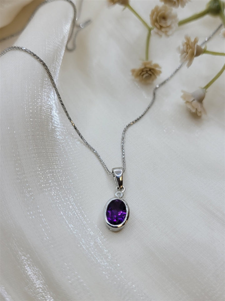 18" 14K/10K White Gold Amethyst And Diamond Fashion Necklace