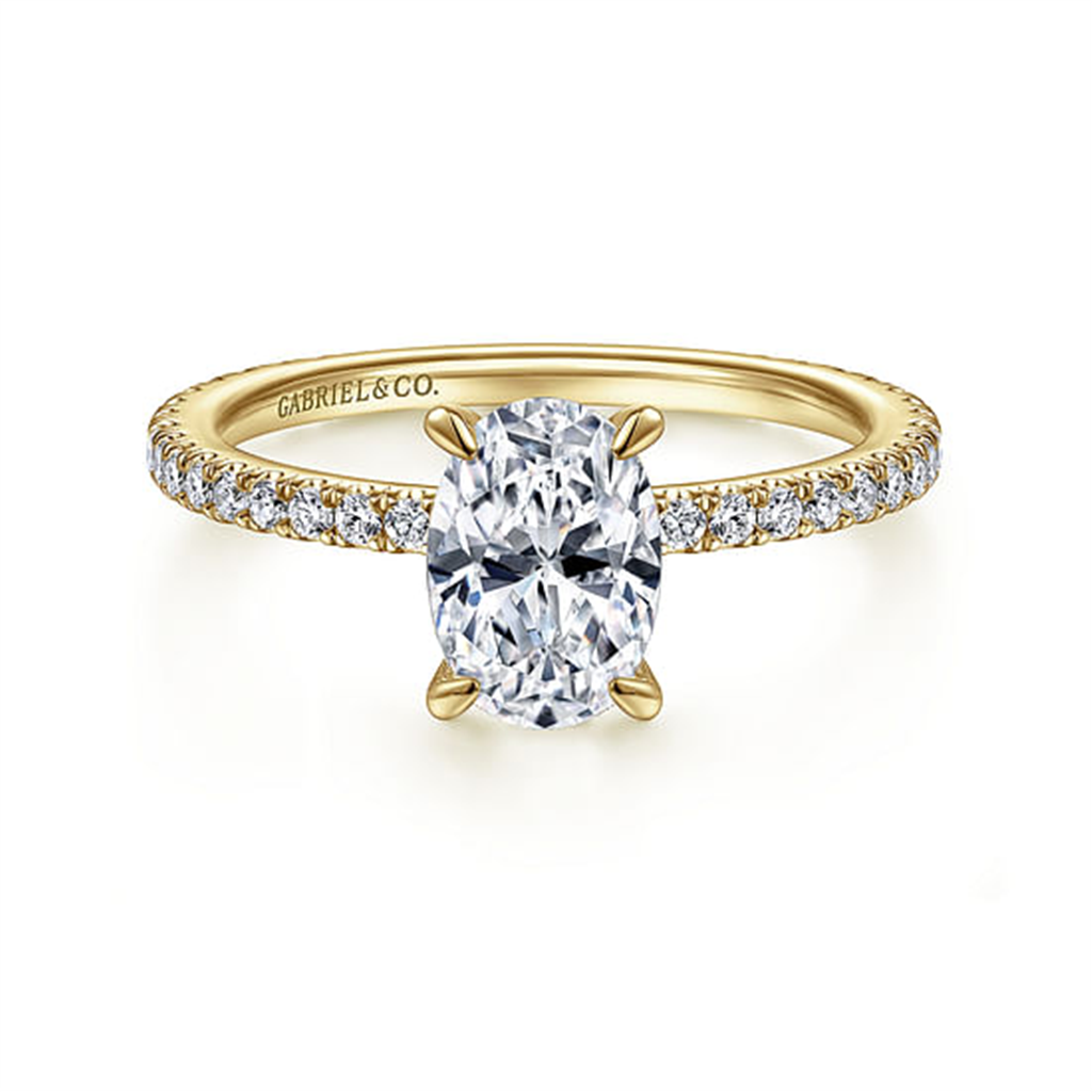14K Yellow Gold Hidden Halo Diamond Engagement Ring Mounting