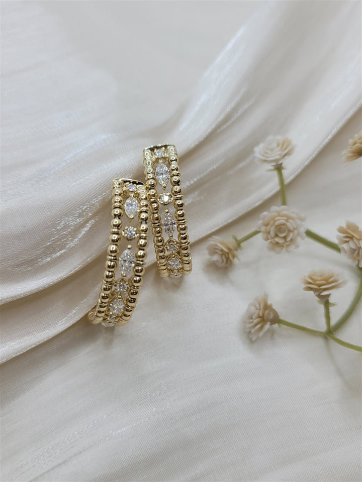 14K Yellow Gold 30mm Bujukan Diamond Classic Hoop Earrings