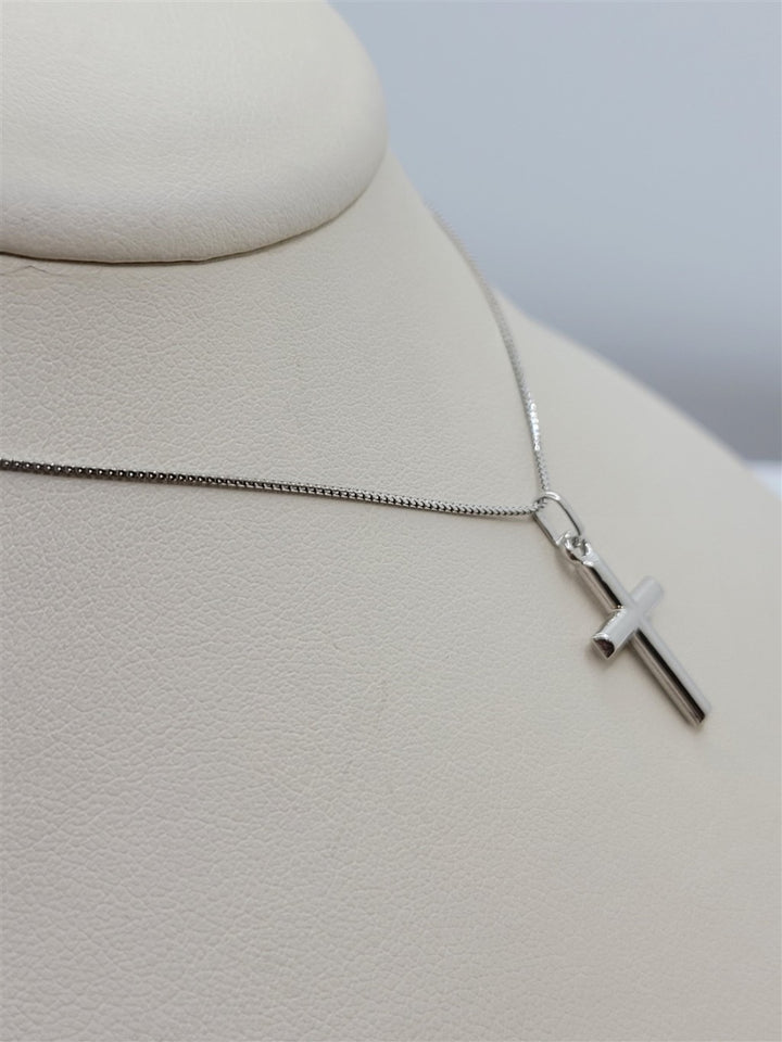 14K White Gold Polished Cross Pendant Necklace
