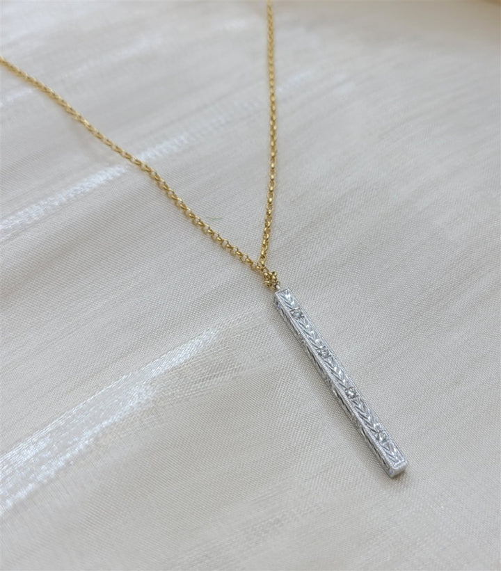 14K Two-Tone Gold Diamond Bar Drop Necklace